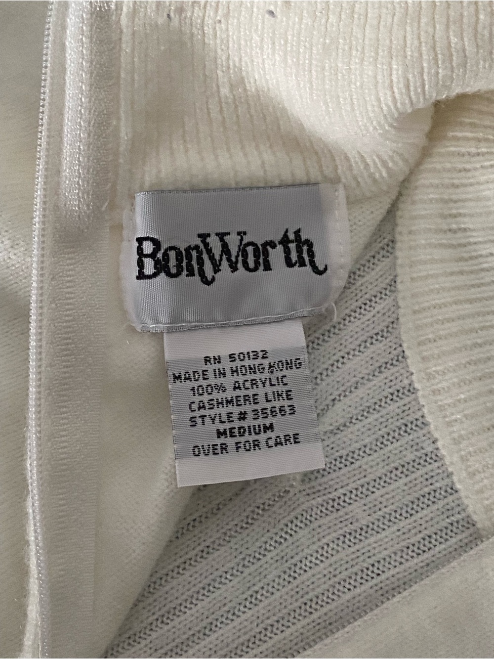 Vintage BonWorth Cream Acrylic Cashmere Knit Top with Mock Neck - Picture 7 of 10